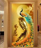 金色凤凰风生水起中式玄关壁画客厅走廊过道背景墙纸竖版无缝壁纸