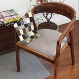 美式实木餐椅 复古软包咖啡厅椅子 简约布艺沙发椅酒店扶手餐厅椅
