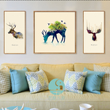 现代简约北欧麋鹿装饰画客厅三联画玄关卧室挂画沙发背景墙画壁画