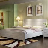 全实木现代中式床单人1.5米双人1.8米白色橡木简约婚床高箱储物床