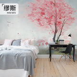 客栈浪漫主题房背景墙墙纸 客栈暖粉色婚房壁纸 蜜月定制温馨壁画