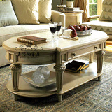 美式复古怀旧客厅实木茶几 法式欧式现代简约时尚创意椭圆形茶几