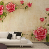 3d立体田园红色玫瑰蔷薇客厅卧室素色电视背景墙纸大型壁画壁纸