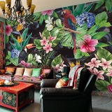 东南亚风格手绘热带雨林芭蕉叶墙纸壁纸餐厅酒店背景墙大型壁画布
