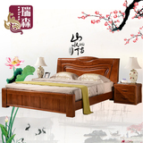 实木床  水曲柳床  现代中式床  1.5米1.8米双人婚床储物大床