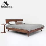 北欧宜家黑胡桃木全实木床橡木床双人床卧室纯实木床现代简约家具