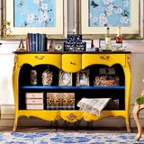 热销法式实木雕花玄关柜新古典黄蓝色描金装饰柜美式简约门厅储物