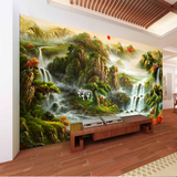 定制大型风水壁画欧式山水风景油画影视墙布壁纸装修电视背景墙纸