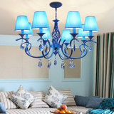 蓝色6头水晶灯地中海风格吊灯餐厅客厅卧室欧式铁艺8美式灯具创意