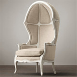 美式实木太空椅欧式新古典复古做旧老虎椅法式单人沙发休闲椅