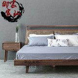 全实木床1.8双人床 北欧简约黑胡桃木1.5低床 现代橡木大床留白床