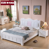 现代简约中式韩式全实木橡木双人1.8米简约卧室白拼色婚床实木床