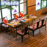 新品美式咖啡厅桌椅组合 长实木做旧餐桌 铁艺奶茶甜品店餐饮座椅