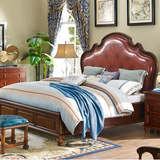 美式实木床1.8米全实木双人床家具美式真皮床简约欧式床婚床包邮