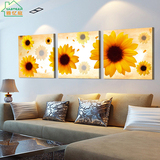 冰晶玻璃客厅装饰画向日葵挂画花卉无框画现代三联画卧室墙画壁画