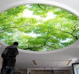 客厅卧室吊顶天花板顶棚壁纸风景壁画无缝墙纸3D立体绿色树叶天空