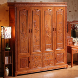 实木衣柜四门 五门仿古雕花橡木衣柜中式明清古典卧室仿红木家具