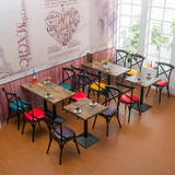 铁艺复古饭店餐厅桌椅组合主题餐厅桌椅交叉椅子快餐店咖啡厅桌椅
