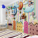 3d立体卡通可爱彩色手绘热气球壁画墙纸儿童主题房卧室背景墙壁纸