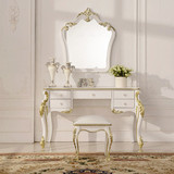 欧式实木梳妆台卧室小户型化妆桌新古典法式白色雕花梳妆台组合