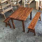 厂家直销实木仿古饭店餐桌椅 定做炭烧木实木火锅桌椅 农家乐餐桌