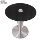 简约现代圆形钢化玻璃黑色洽谈桌会客桌椅组合办公室咖啡小圆桌70