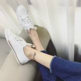 韩版系带小白鞋潮夏季女鞋白色低帮休闲鞋真皮圆头平底单鞋女板鞋
