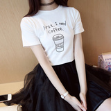 韩国短袖t恤女夏18-24周岁学生修身显瘦体恤闺蜜装印花上衣服韩范