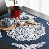 中国风中式布艺茶几布餐桌布长方形台布圆桌盖布蓝色印花 60*120