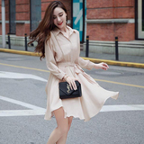 韩国代购正品秋季新款职业OL白领细带蝴蝶结雪纺衬衫领知性连衣裙