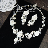 手工制作出口新娘项链耳环套装花朵珍珠满天星简约结婚饰品