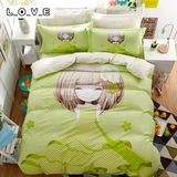 韩式全棉四件套纯棉被套女孩床上用品儿童卡通三件套1.5m1.8m床单