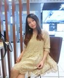 于momo定制 韩国五分袖宽松睫毛蕾丝娃娃连衣裙两件套夏季女Q6124
