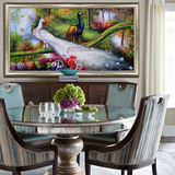 孔雀壁画新房新婚礼品油画欧式客厅画沙发墙画装饰有框画餐厅挂画