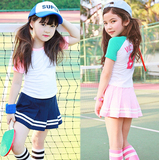 韩国童装2016夏装新女童运动风简约儿童纯棉短袖T恤短裙裤裙套装