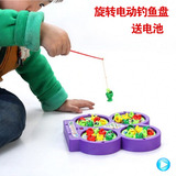 儿童玩具电动钓鱼塑料过家家磁性四盘转动会唱歌钓鱼玩具送电池