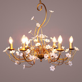 美式铁艺树枝吊灯浪漫温馨金色欧式田园客厅卧室餐厅艺术花朵吊灯