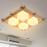 新中式实木吸顶灯 led卧室客厅正方形木艺灯具创意简约温馨日式灯