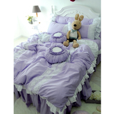 慕逸家纺原创纯棉四件套韩式全棉床上用品紫色欧美公主风被套床单