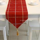 北欧简约红色格子桌布桌旗床旗餐桌桌垫布艺高档全棉双面加厚奢华