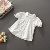 2016春夏款新款 女童白色刺绣娃娃领全棉短袖衬衫 儿童衬衣上衣