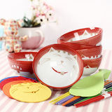 卡通日式招财猫咪米饭碗韩式结婚庆红色陶瓷碗家用餐具套装送礼盒