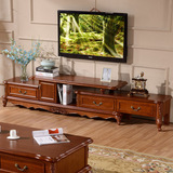 美式乡村水曲柳实木电视柜组合 可伸缩雕花欧式地柜新古典电视机