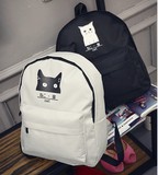 韩版新款简约可爱猫咪卡通女生双肩背包学院风初中学生书包小清新