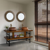 古古拉风双人中式浴室柜订做订制定做实木原木色双盆浴室柜组合