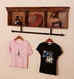 服装店纯实木货架鞋包饰品上墙架 复古做旧实木服装店壁柜展示架