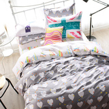 韩式床上用品双人 心形床单被单四件套全棉 1米5三件套儿童床灰色