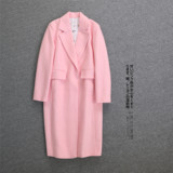 韩国原单专柜正品16新秋冬女装粉色长款羊绒大衣毛呢外套羊毛上衣