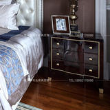 欧式新古典样板房床头柜 棕色描金床头柜 后现代床头柜黑檀床头柜