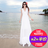 沙滩裙泰国海边度假必备显瘦白色松紧腰连衣裙夏雪纺波西米亚长裙